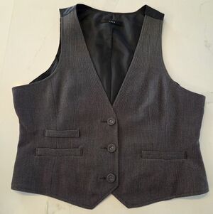 Business Chic Satin Back Charcoal Tweed Look Button-Up Vest
